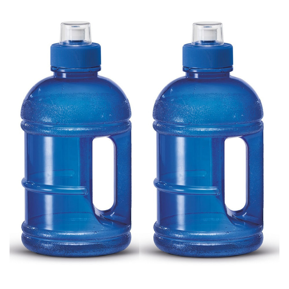 2x Blauwe kunststof sport bidon-waterflessen 1250 ml