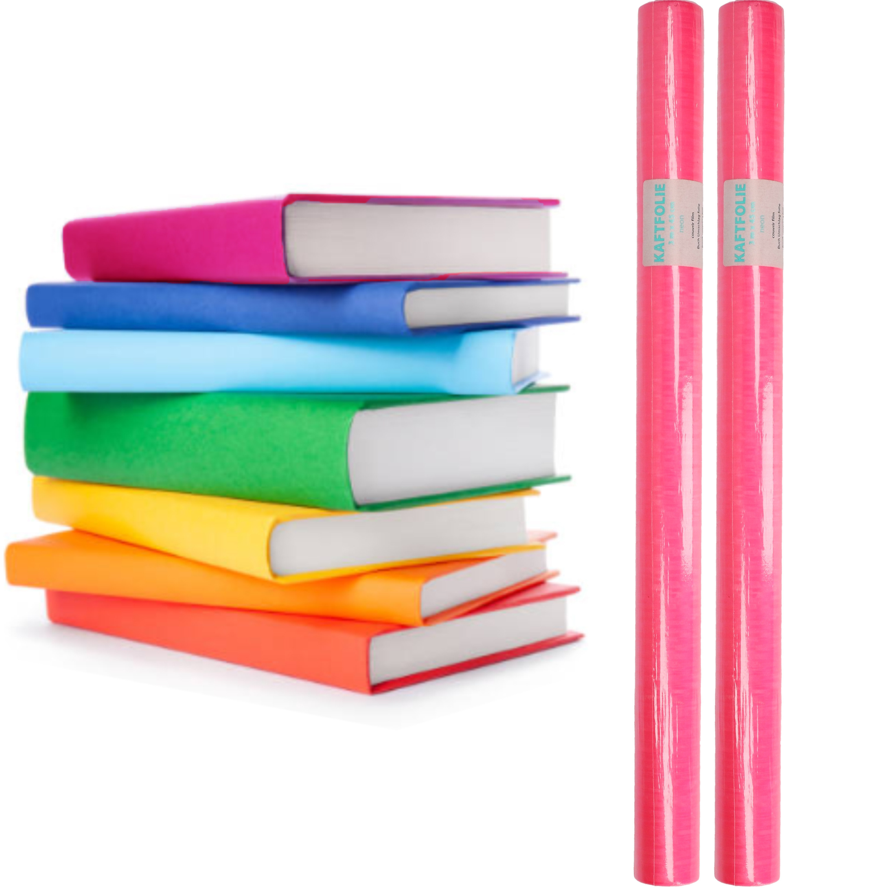2x Boeken kaften kaftfolie neon roze 3 meter