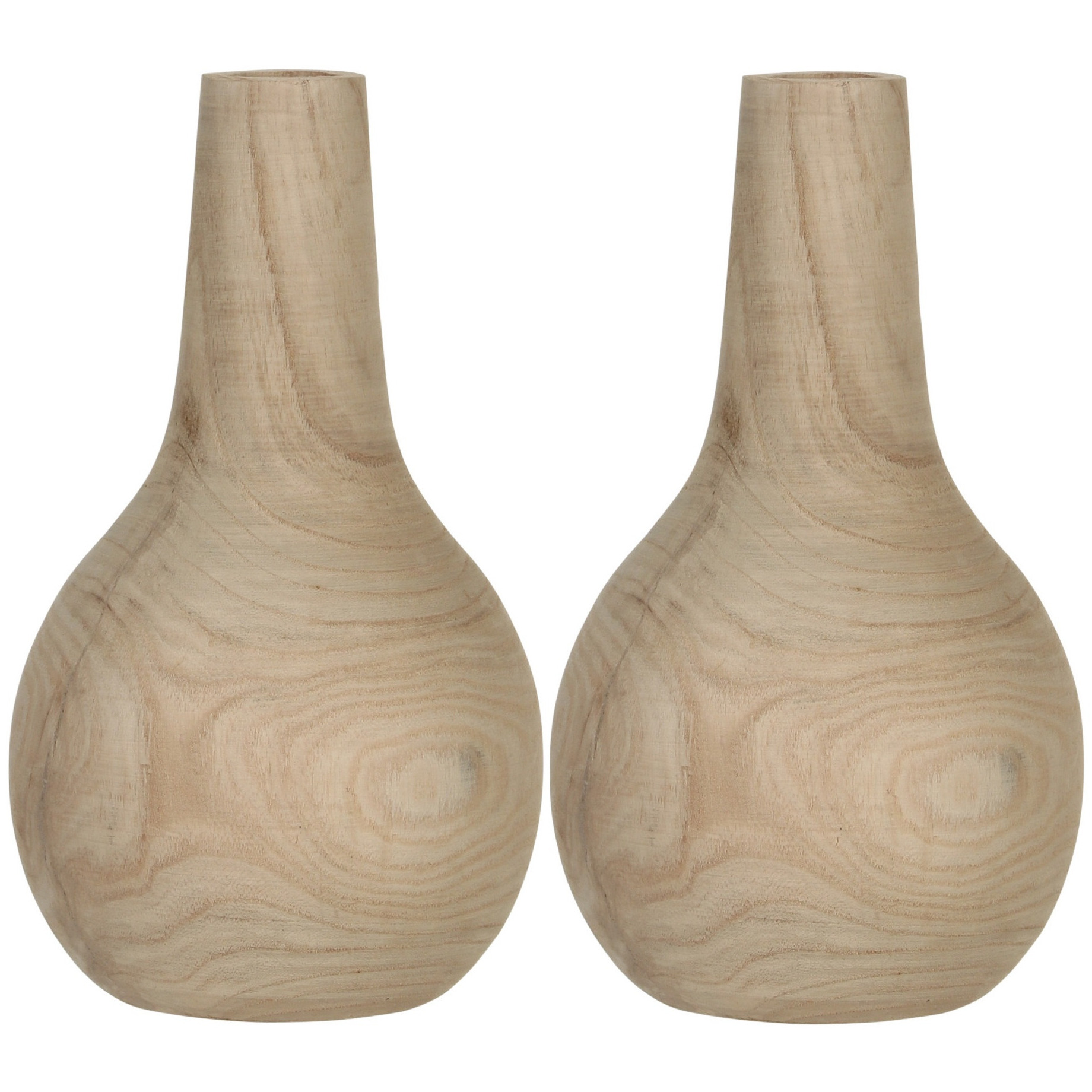2x Bolvormige decoratie vaas-vazen van hout 28 x 16 cm bruin