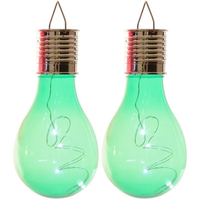 2x Buitenlampen-tuinlampen lampbolletjes-peertjes 14 cm groen