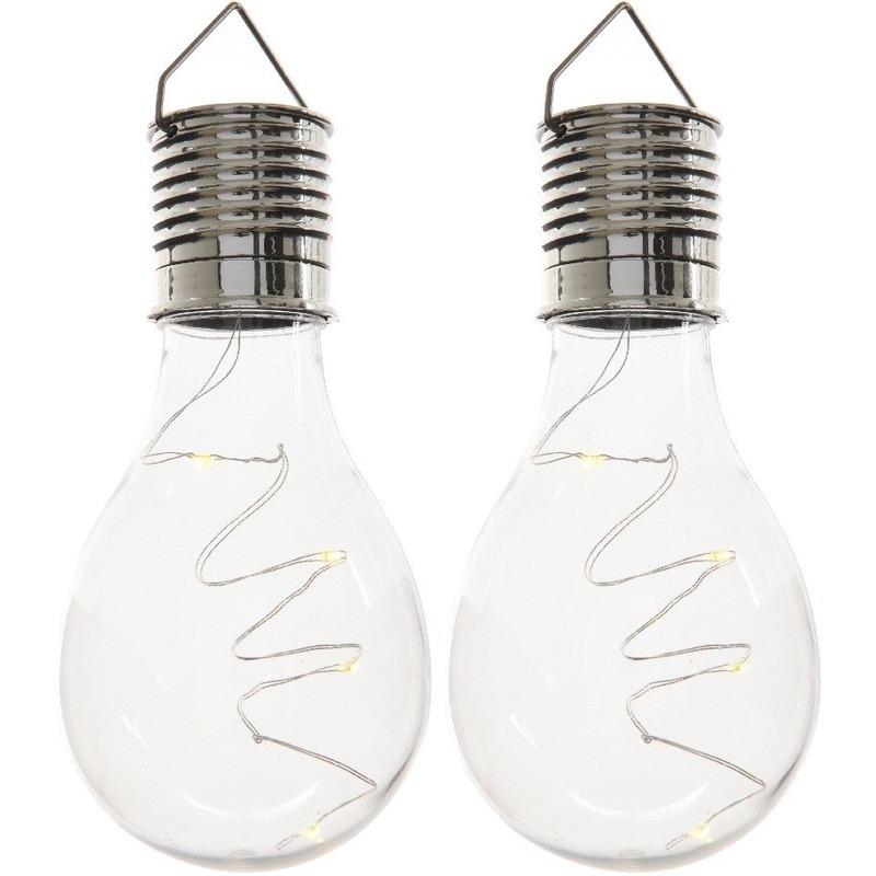 2x Buitenlampen-tuinlampen lampbolletjes-peertjes 14 cm transparant