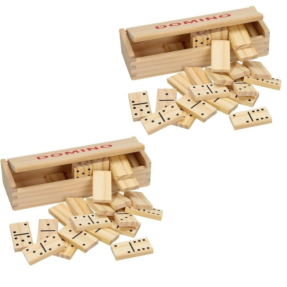 2x doosje Domino stenen 56x stuks in houten kistje