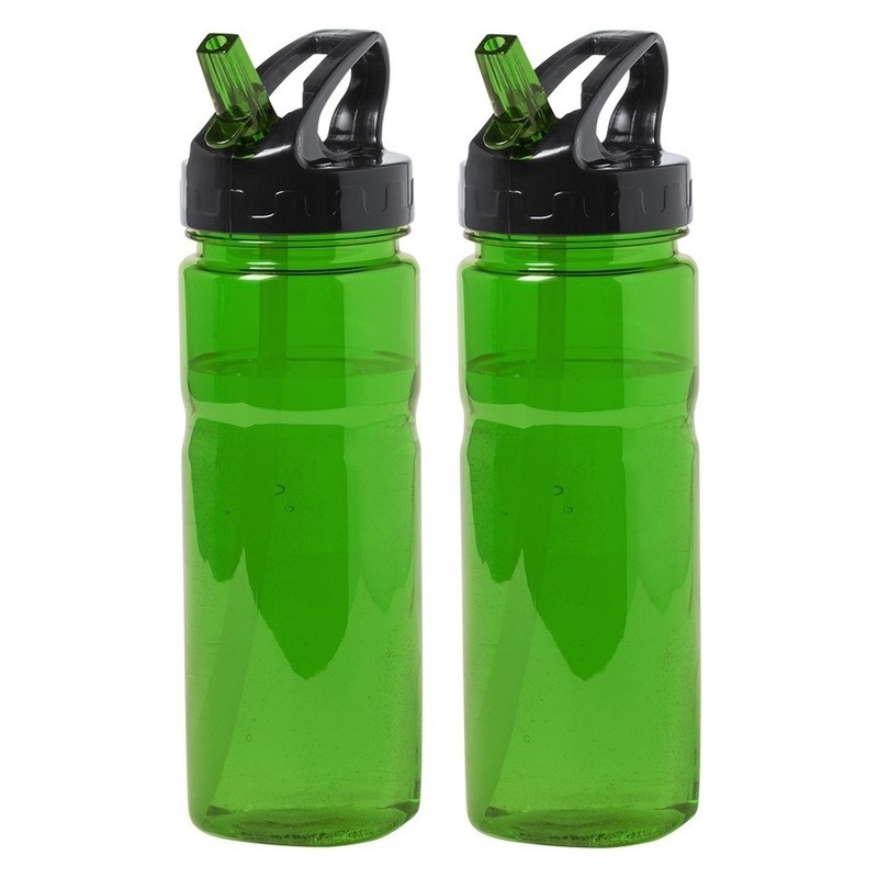 2x Drinkfles-waterfles groen met schroefdop 650 ml