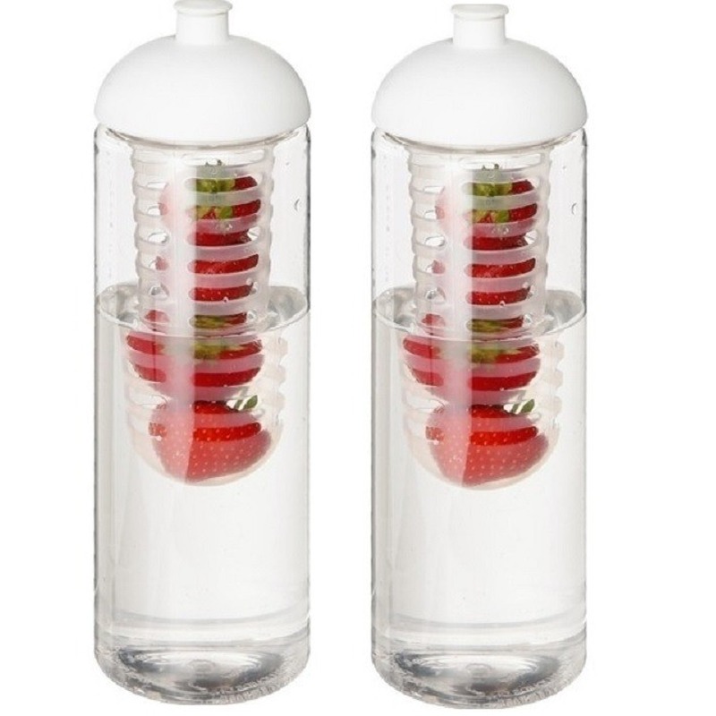 2x Drinkflessen-waterflessen tranparant met fruit infuser 850 ml