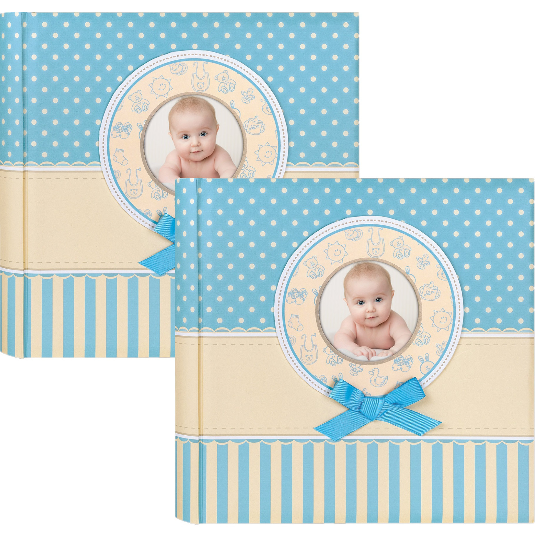 2x Fotoboek-fotoalbum Matilda baby jongetje met 30 paginas blauw 31 x 31 x 3,5 cm