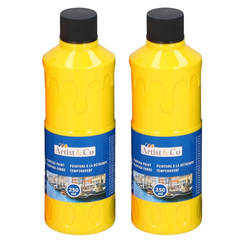 2x Gele acrylverf-temperaverf fles 250 ml hobby-knutsel verf