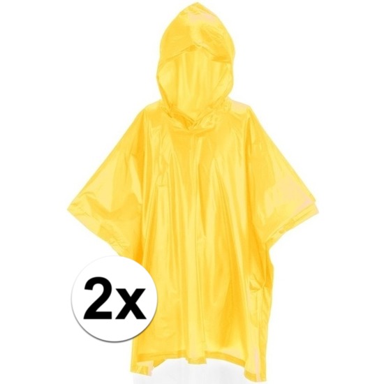 2x Gele regenponcho voor kids