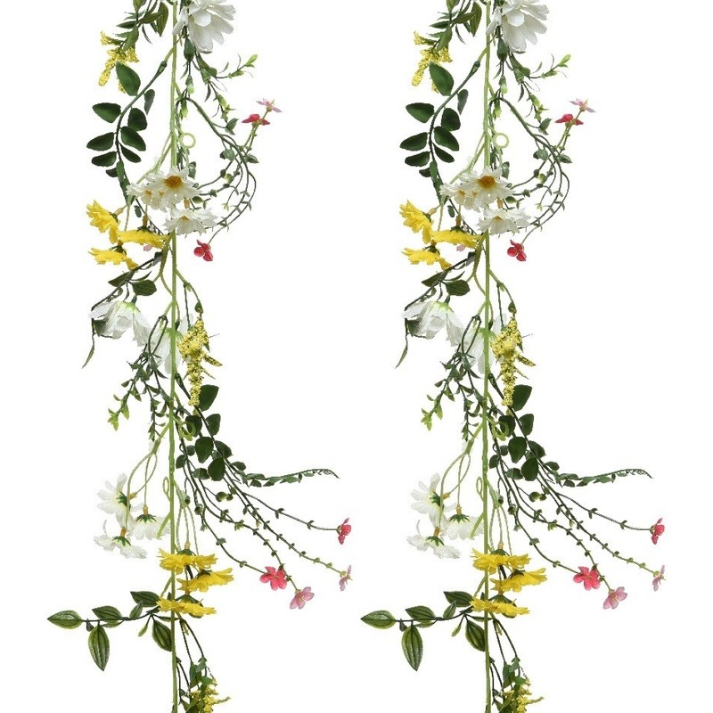 2x Gele-witte kunstbloemen takken 180 cm decoratie