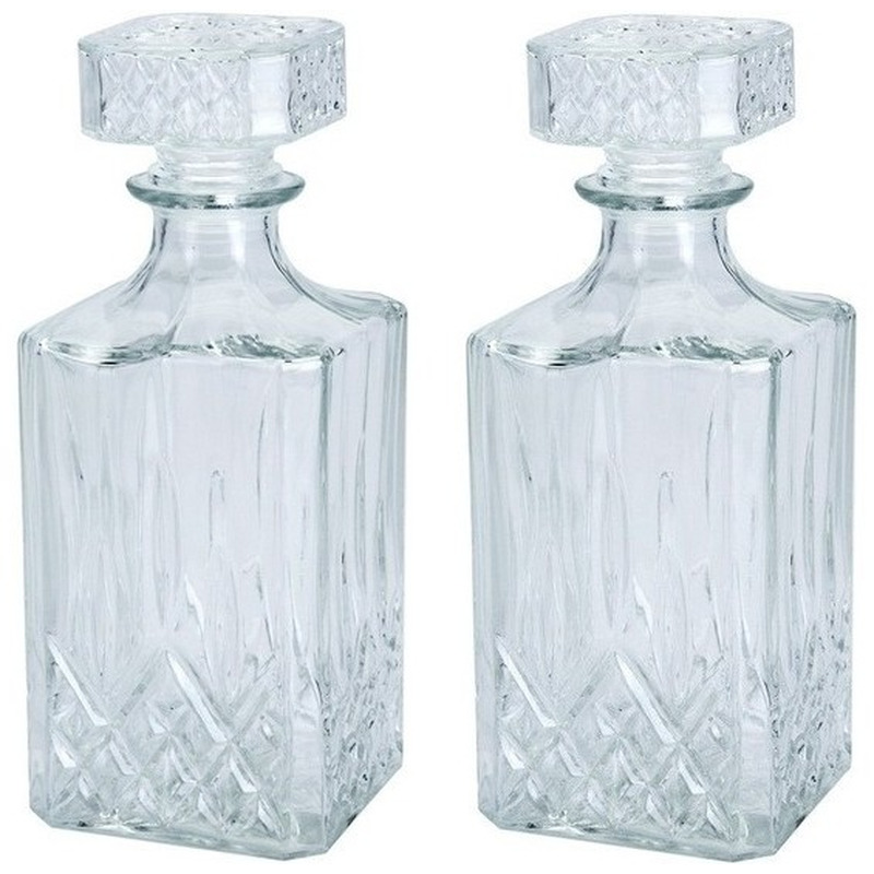 2x Glazen decoratie fles-karaf 750 ml-9 x 23 cm voor water of likeuren