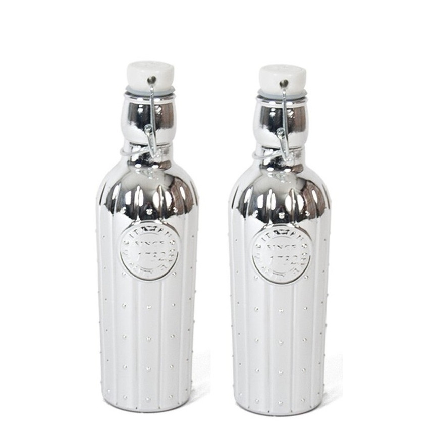 2x Glazen decoratie flessen zilver met beugeldop 550 ml