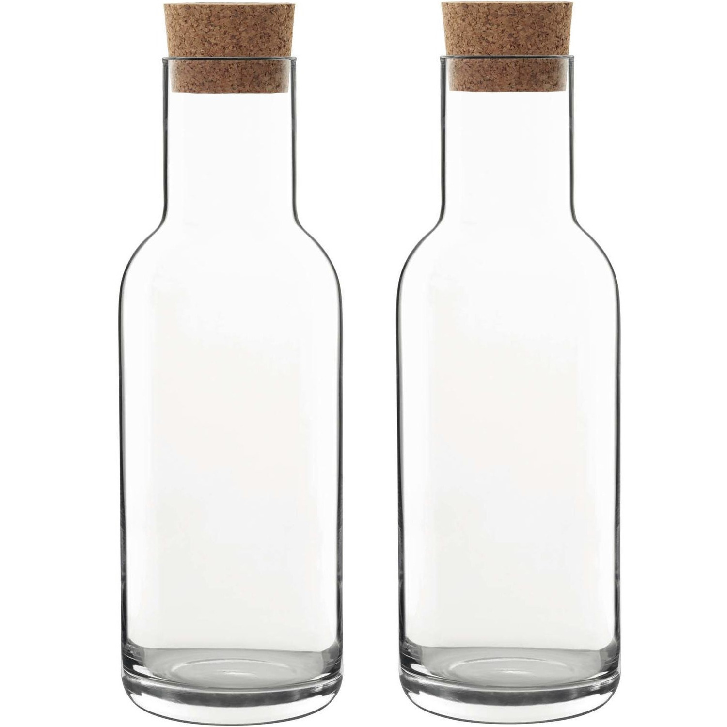 2x Glazen water of sap karaffen met dop1 L