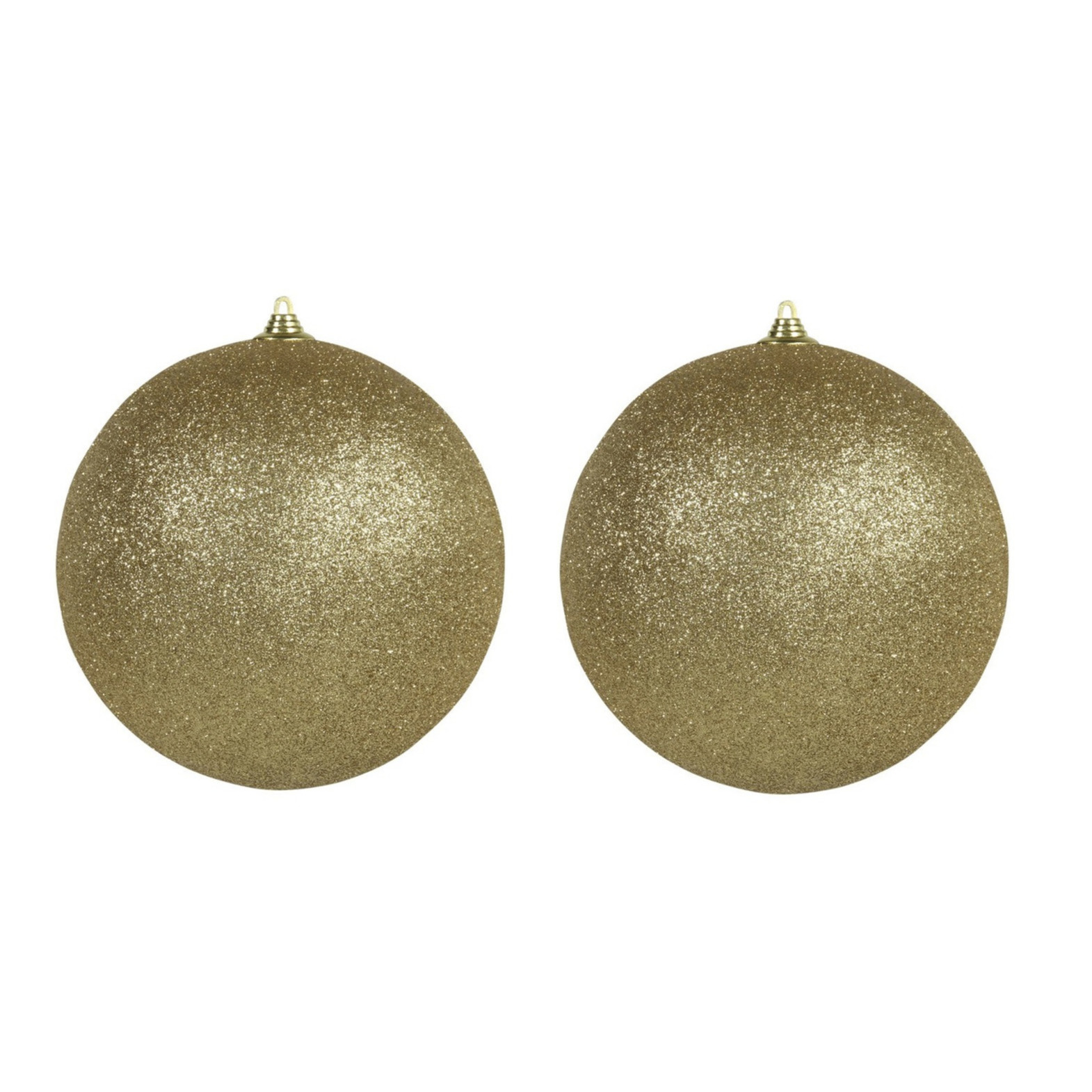 2x Gouden grote kerstballen met glitter kunststof 18 cm