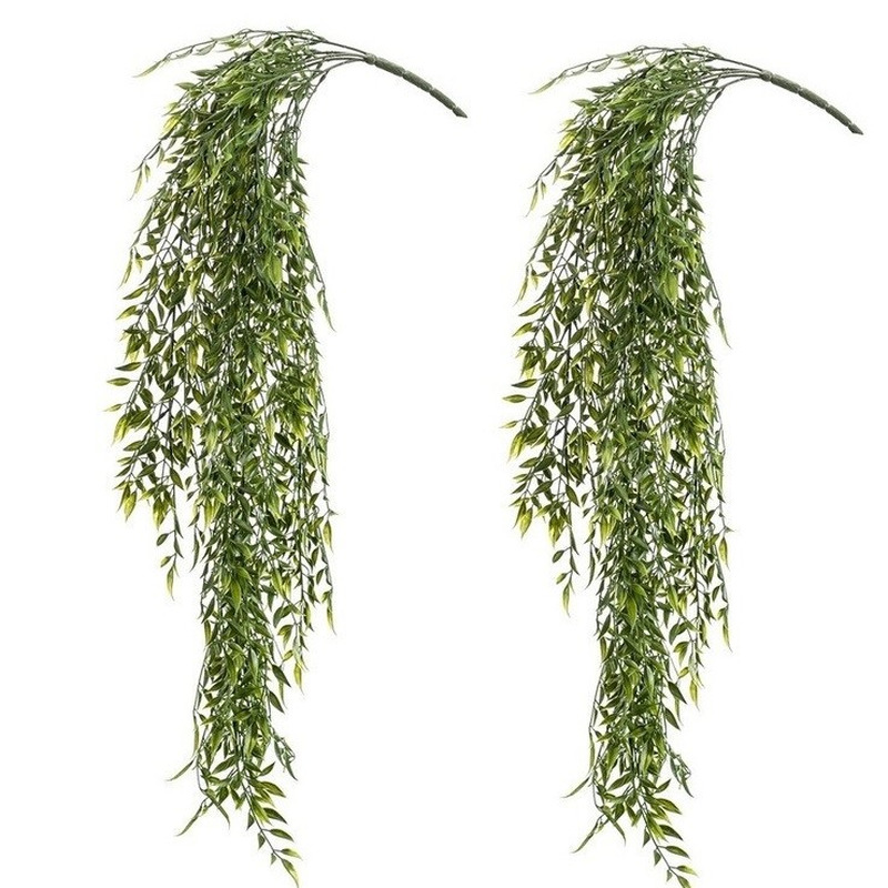2x Groene Bamboe kunstplant hangende tak 80 cm UV bestendig