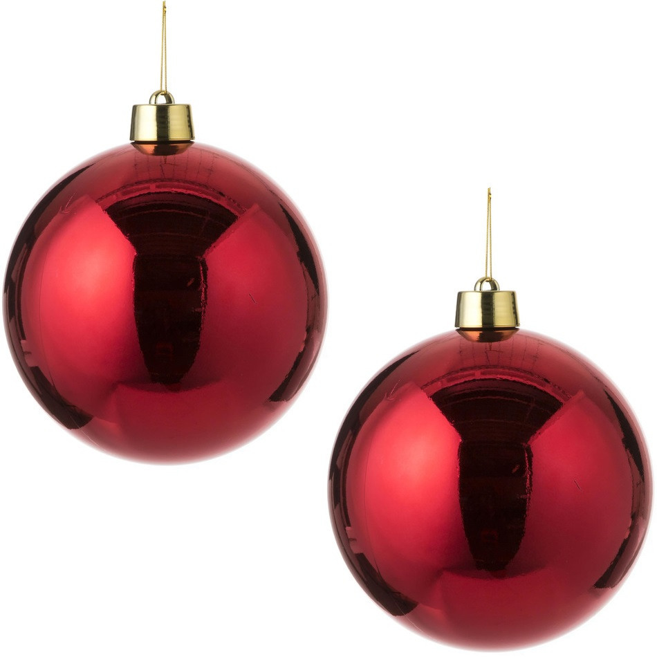 2x Grote kunststof decoratie kerstbal rood 25 cm