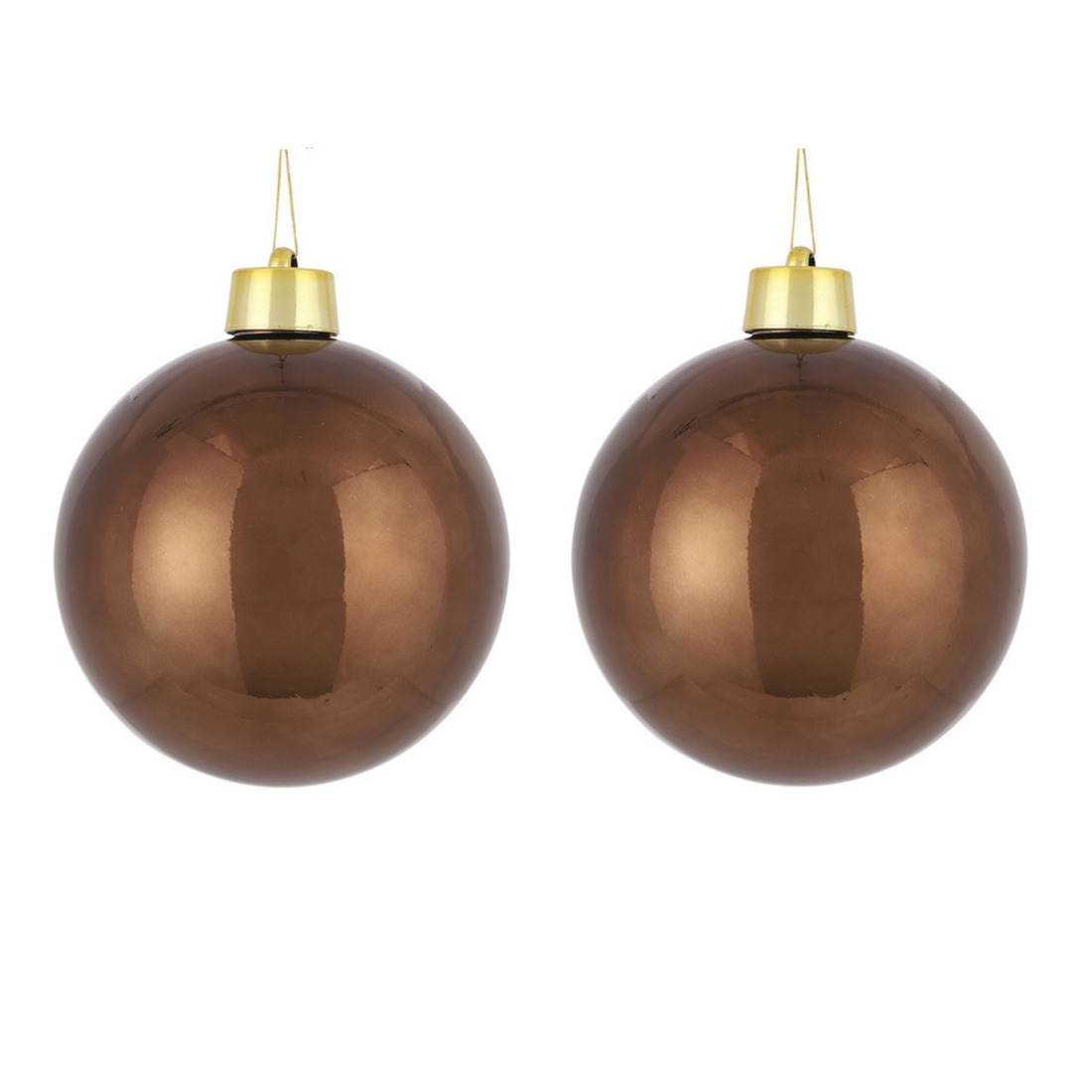 2x Grote kunststof decoratie kerstballen kastanje bruin 20 cm