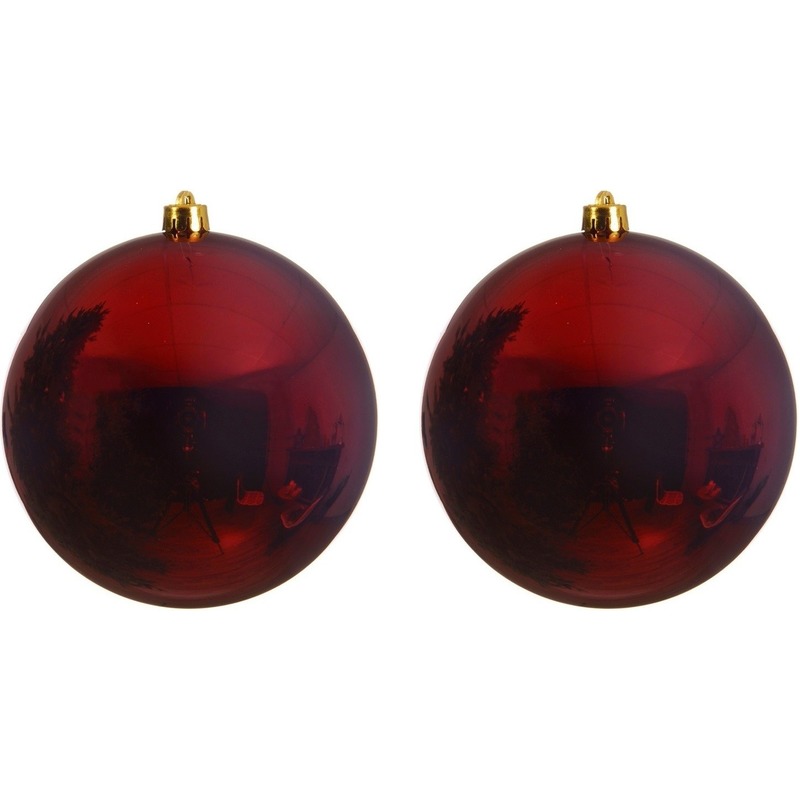 2x Grote raam-deur-kerstboom decoratie donker rode kerstballen 20 cm glans