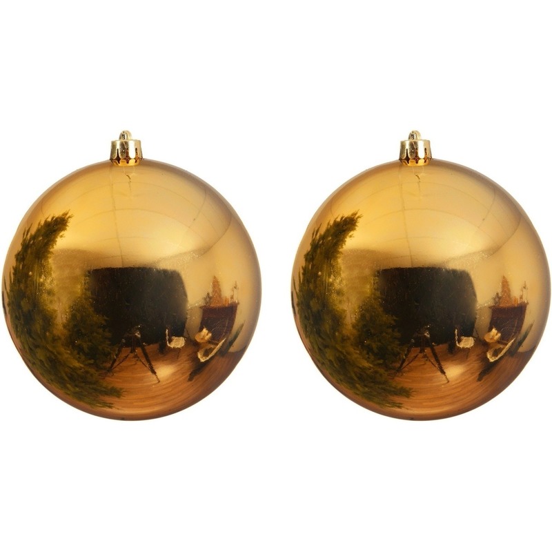 2x Grote raam-deur-kerstboom decoratie gouden kerstballen 14 cm glans