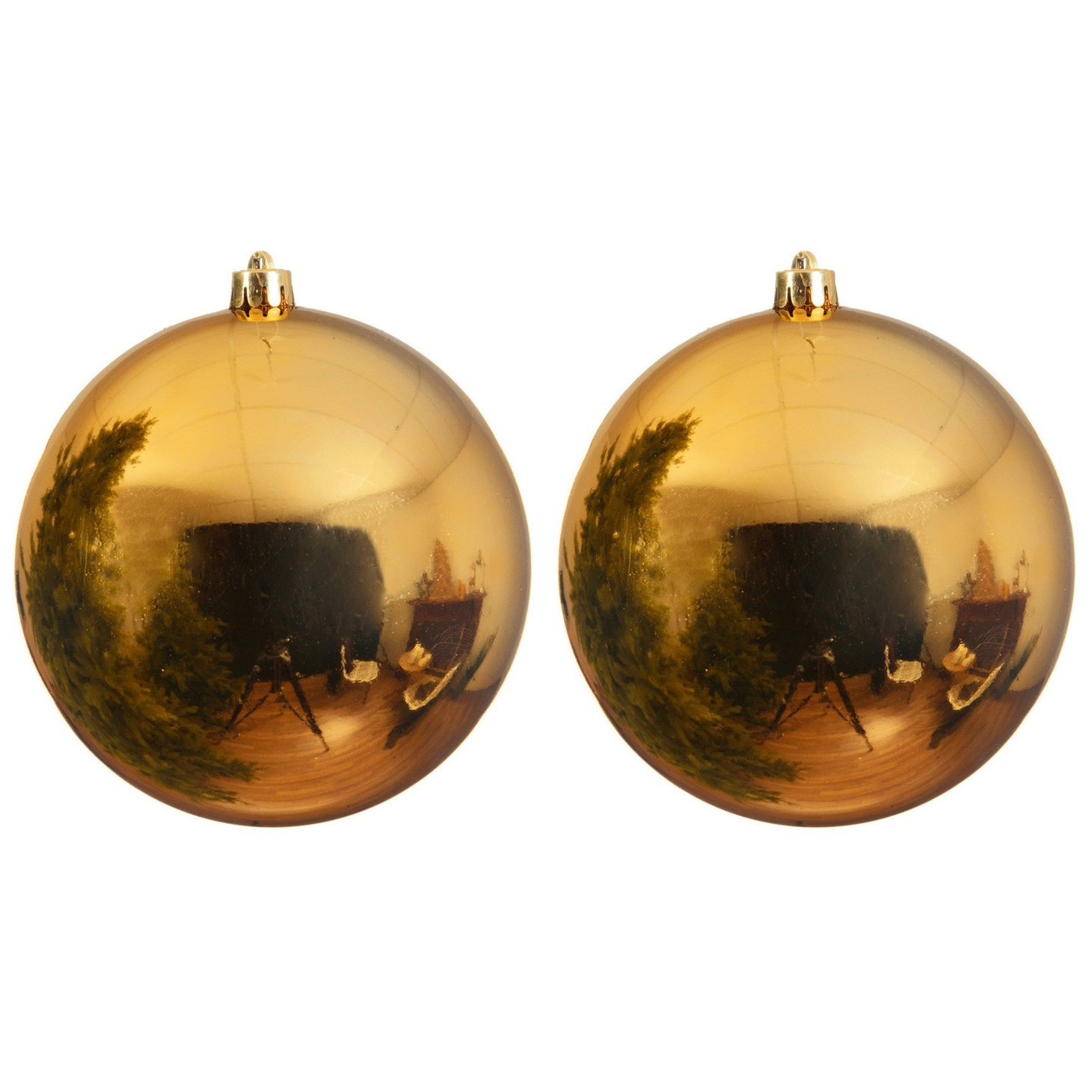 2x Grote raam-deur-kerstboom decoratie gouden kerstballen 25 cm glans