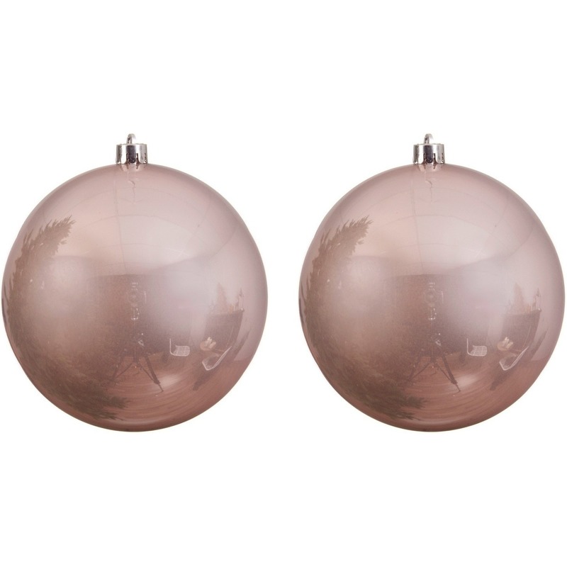 2x Grote raam-deur-kerstboom decoratie lichtroze kerstballen 20 cm glans