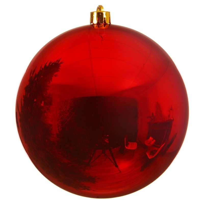 2x Grote raam-deur-kerstboom decoratie rode kerstballen 20 cm glans