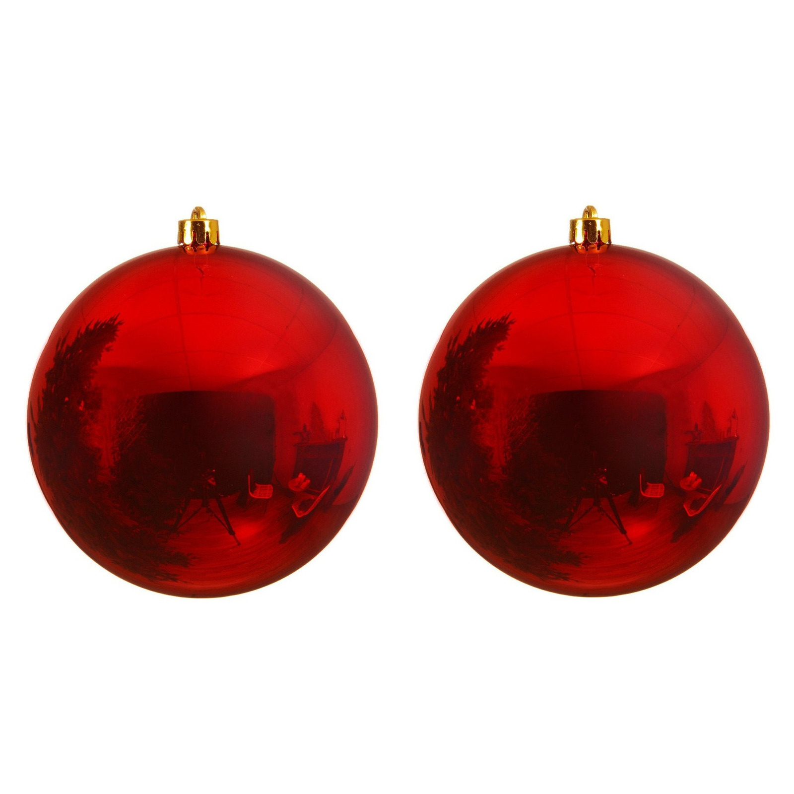 2x Grote raam-deur-kerstboom decoratie rode kerstballen 25 cm glans