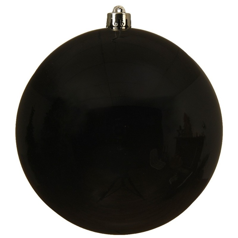 2x Grote raam-deur-kerstboom decoratie zwarte kerstballen 14 cm glans