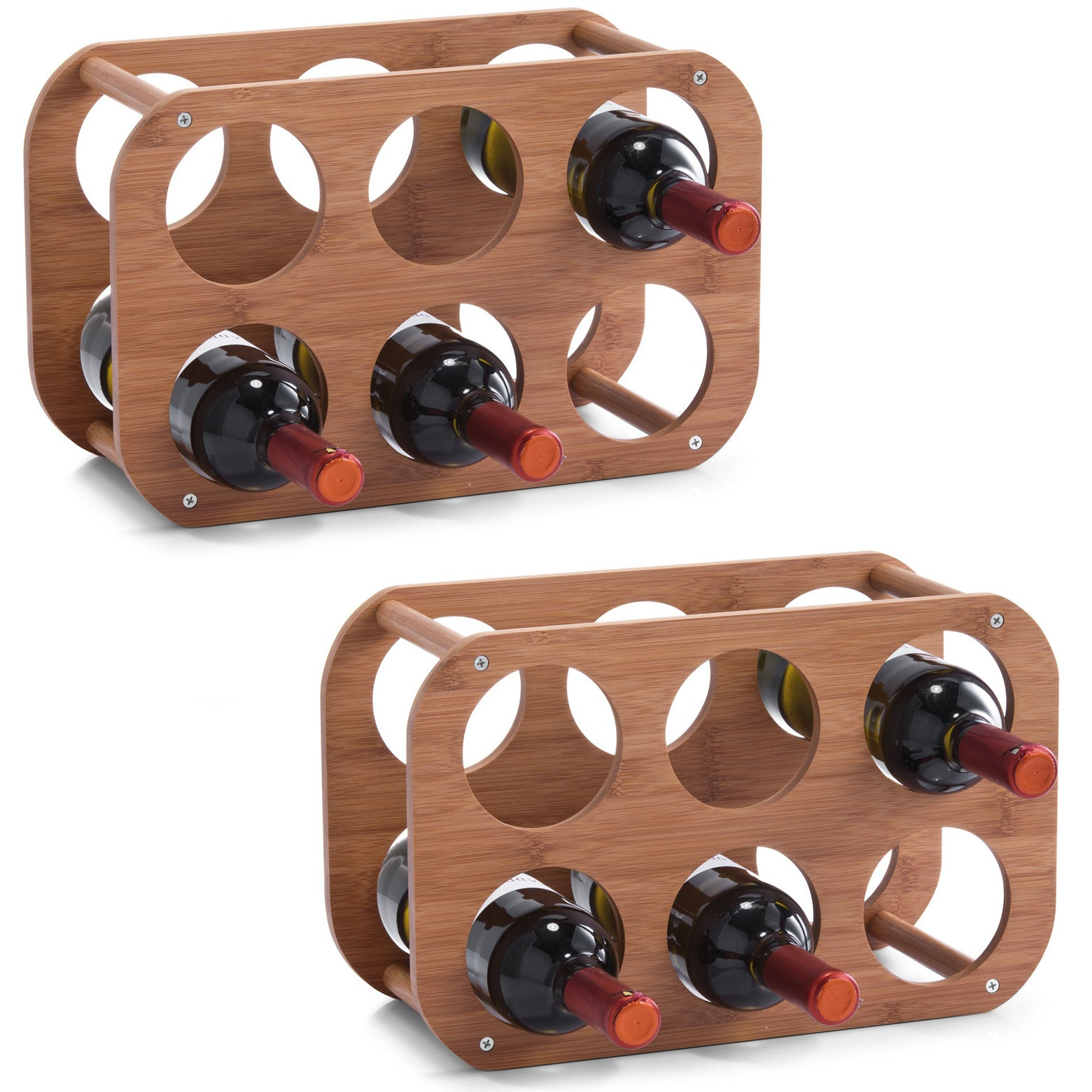 2x Houten wijnflesrek-wijnrekken compact voor 6 flessen 38 cm