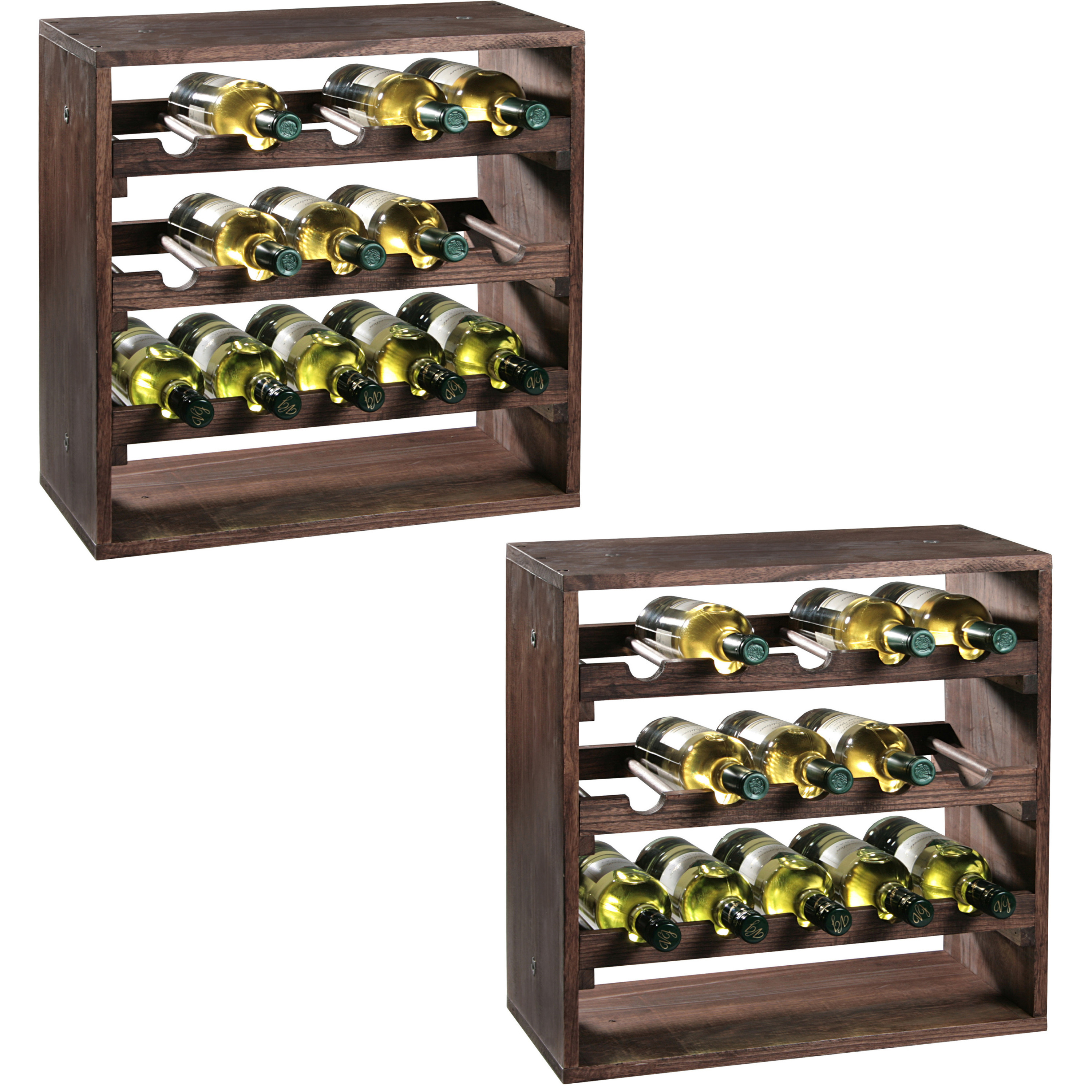 2x Houten wijnflesrek-wijnrekken staand voor 30 flessen 25 x 50 x 50 cm