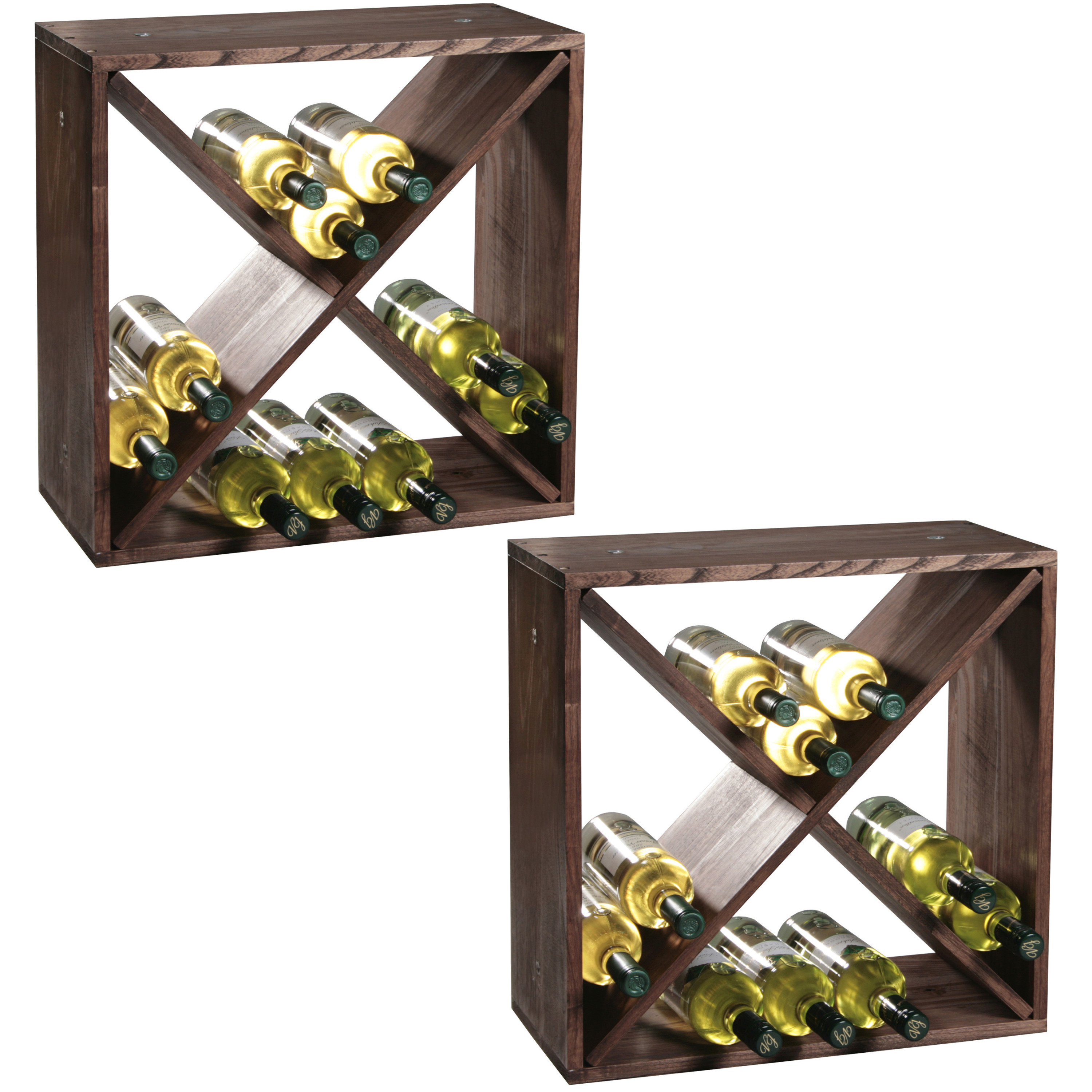 2x Houten wijnflesrek-wijnrekken staand voor 48 flessen 25 x 50 x 50 cm