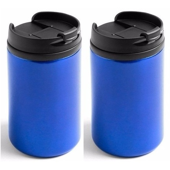 2x Isoleerbekers RVS metallic blauw 320 ml