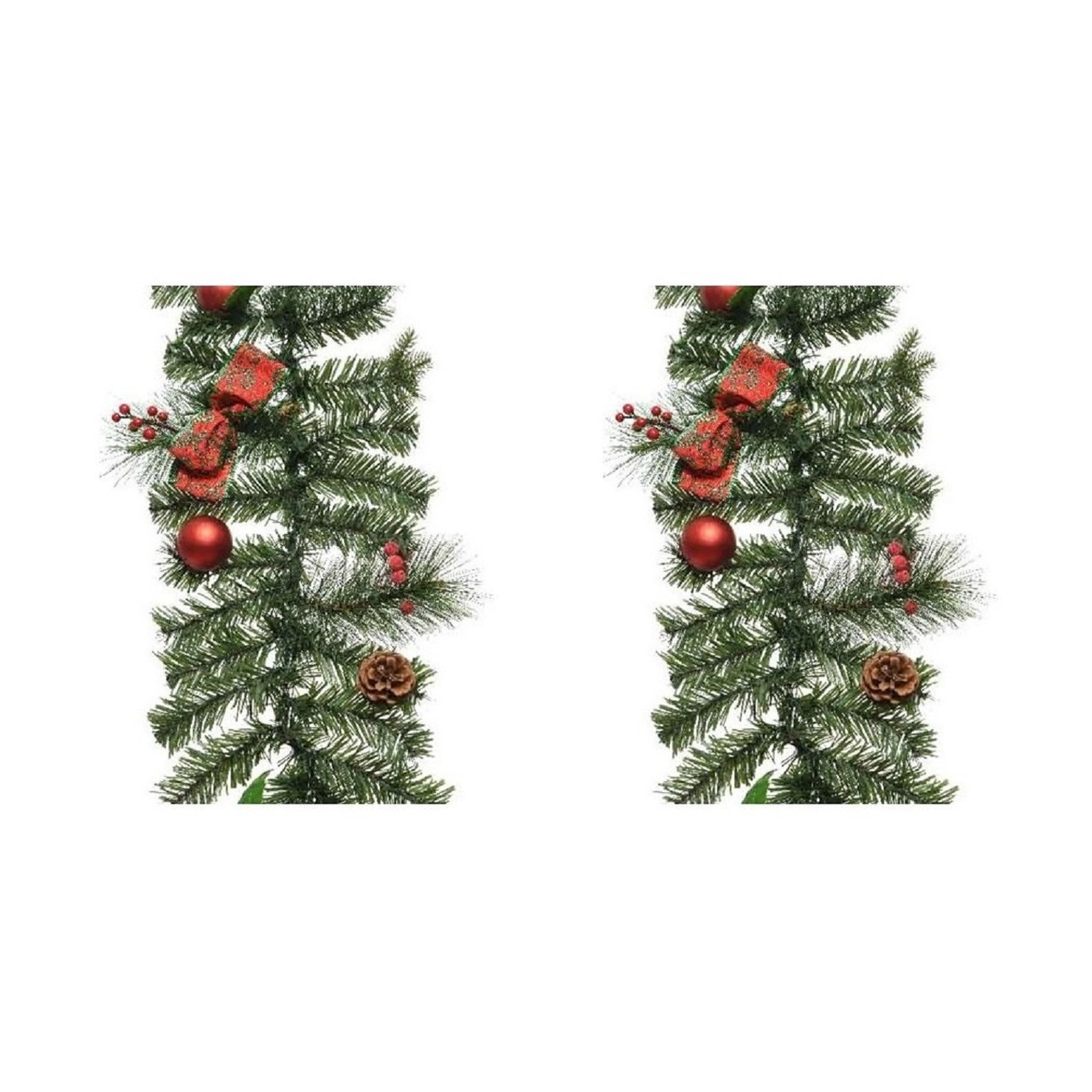 2x Kerst guirlande-slingers groen met rode versiering 180 cm dennenslinger versiering-decoratie