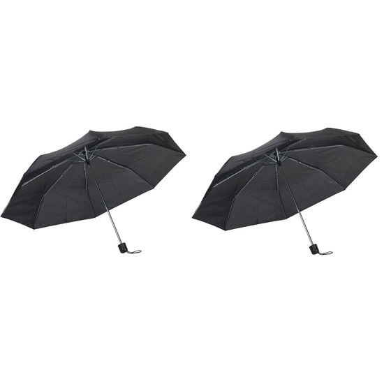 2x Kleine uitvouwbare paraplu zwart 96 cm