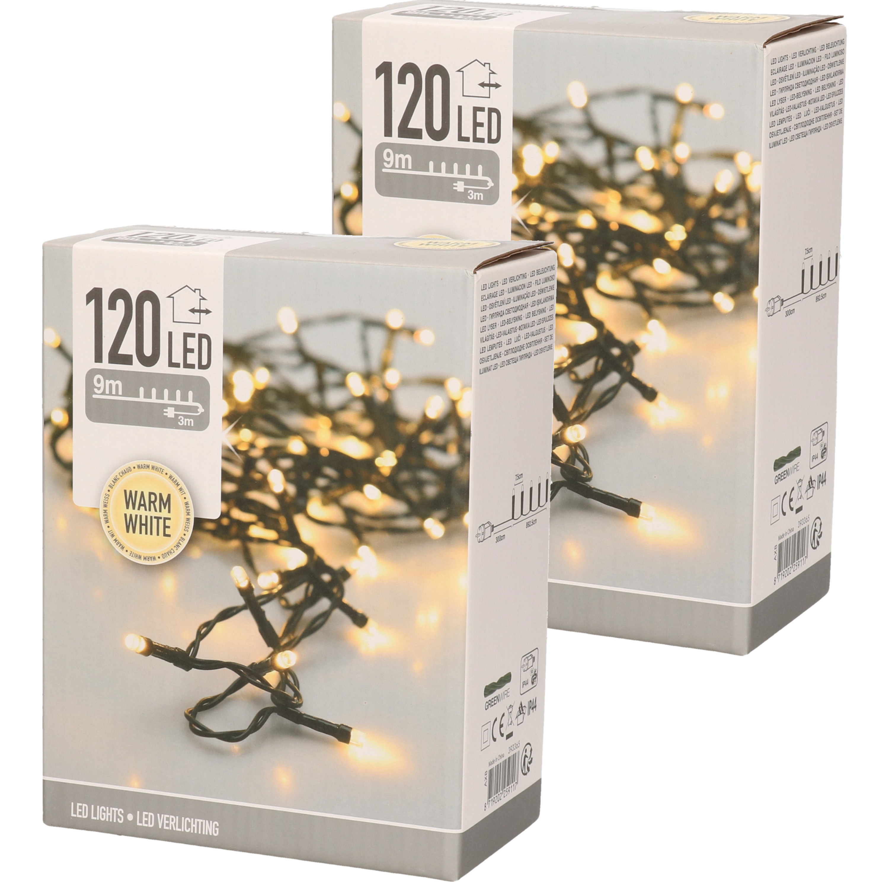 2x Lichtsnoer 120 kerst led-lampjes warm wit voor buiten