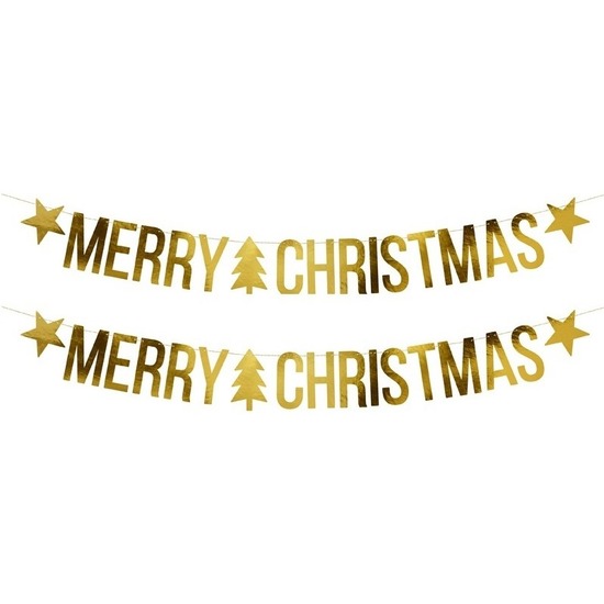 2x Merry Christmas kerst feest-party banners letterslingers versiering karton 175 cm