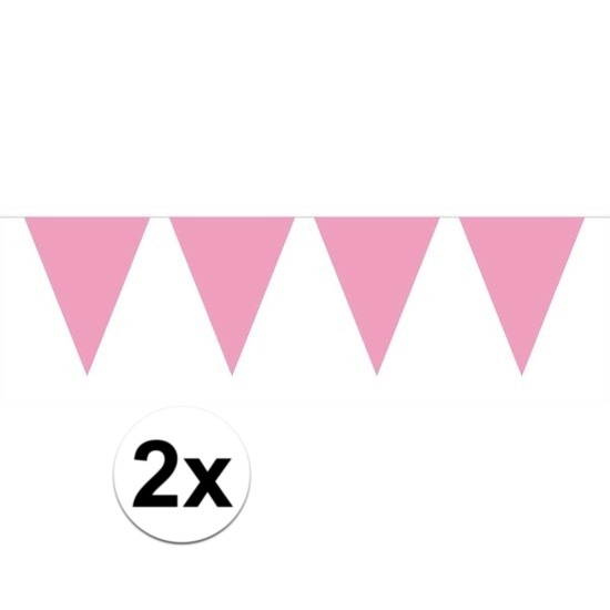 2x Mini vlaggetjeslijn slingers verjaardag baby roze