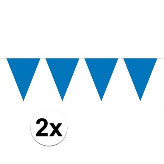 2x Mini vlaggetjeslijn slingers verjaardag blauw