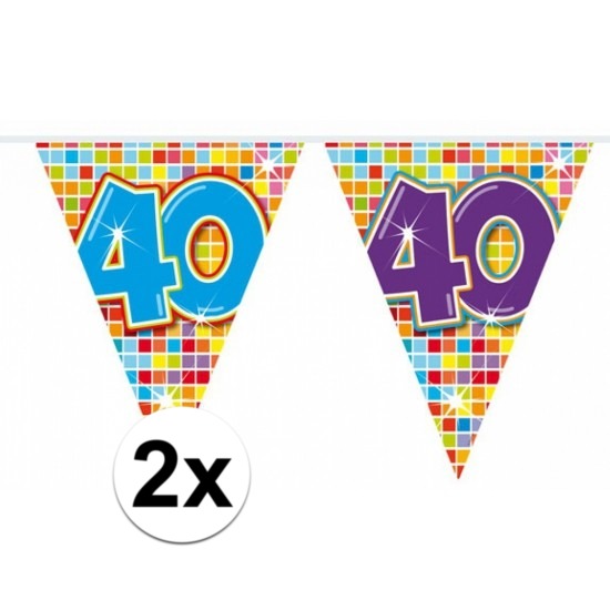 2x Mini vlaggetjeslijn slingers verjaardag versiering 40 jaar