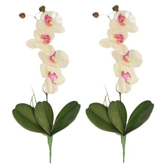 2x Nep planten roze-wit Orchidee-Phalaenopsis binnenplant, kunstplanten 44 cm