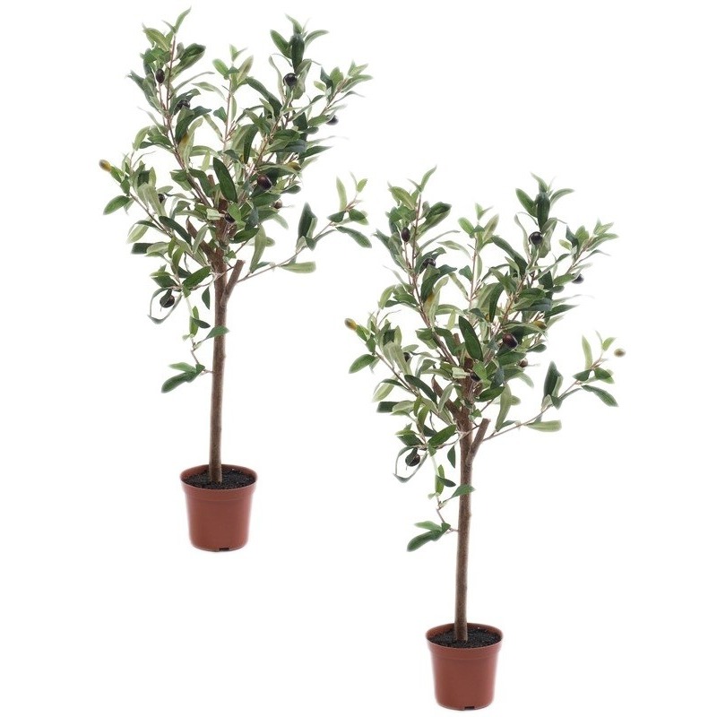 2x Olijfbomen kunstplanten-kunstbomen 65 cm in kunststof plantenpot