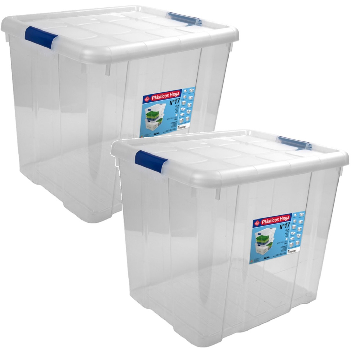 2x Opbergboxen-opbergdozen met deksel 35 liter kunststof transparant-blauw