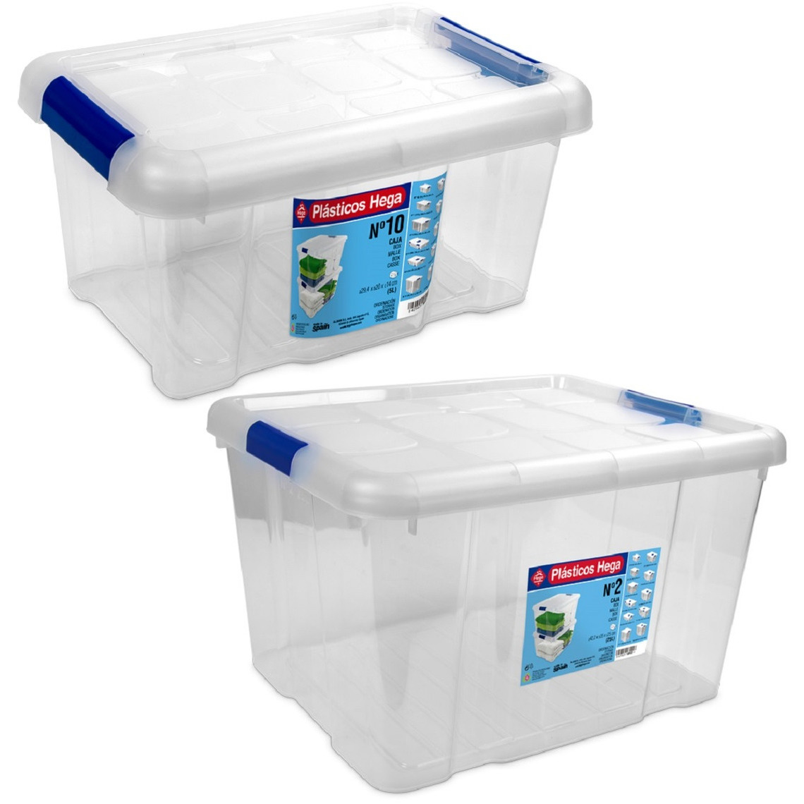 2x Opbergboxen-opbergdozen met deksel 5 en 25 liter kunststof transparant-blauw