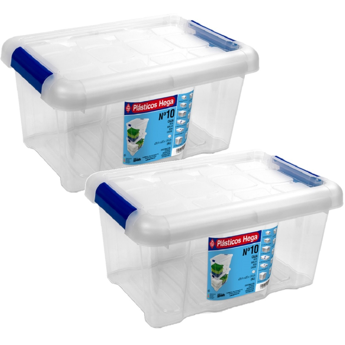 2x Opbergboxen-opbergdozen met deksel 5 liter kunststof transparant-blauw