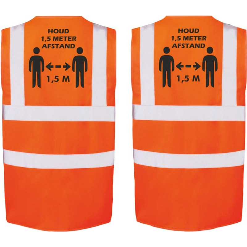 2x Oranje Corona veiligheidsvesten 1,5 meter afstand werkkleding voor volwassenen