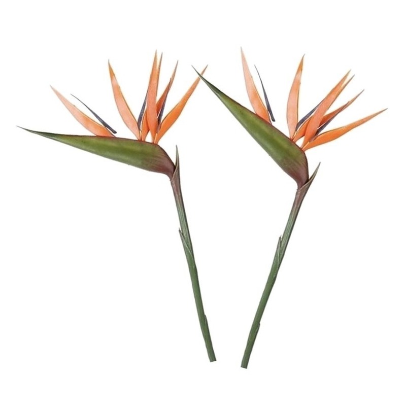 2x Oranje kunst strelitzia-paradijsvogelbloem kunstbloemen 90 cm decoratie