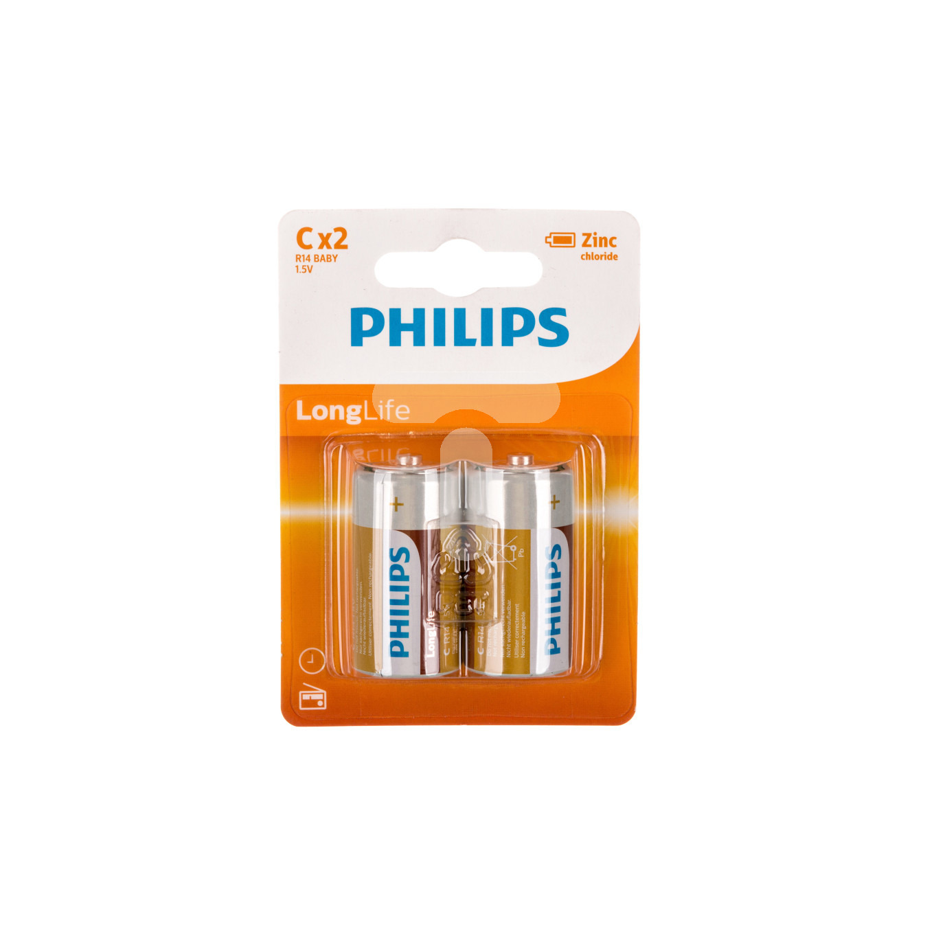 2x Philips Long Life LR14 C-batterijen 1,5 Volt