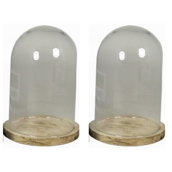 2x Presentatie stolpen van glas op houten bord 22 cm