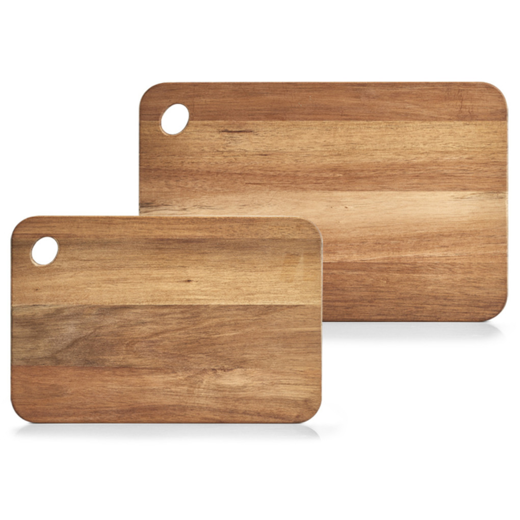 2x Rechthoekige acacia houten snij-serveerplanken 37-41 cm