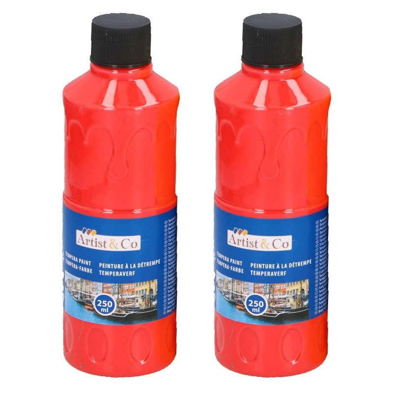 2x Rode acrylverf-temperaverf fles 250 ml hobby-knutsel verf