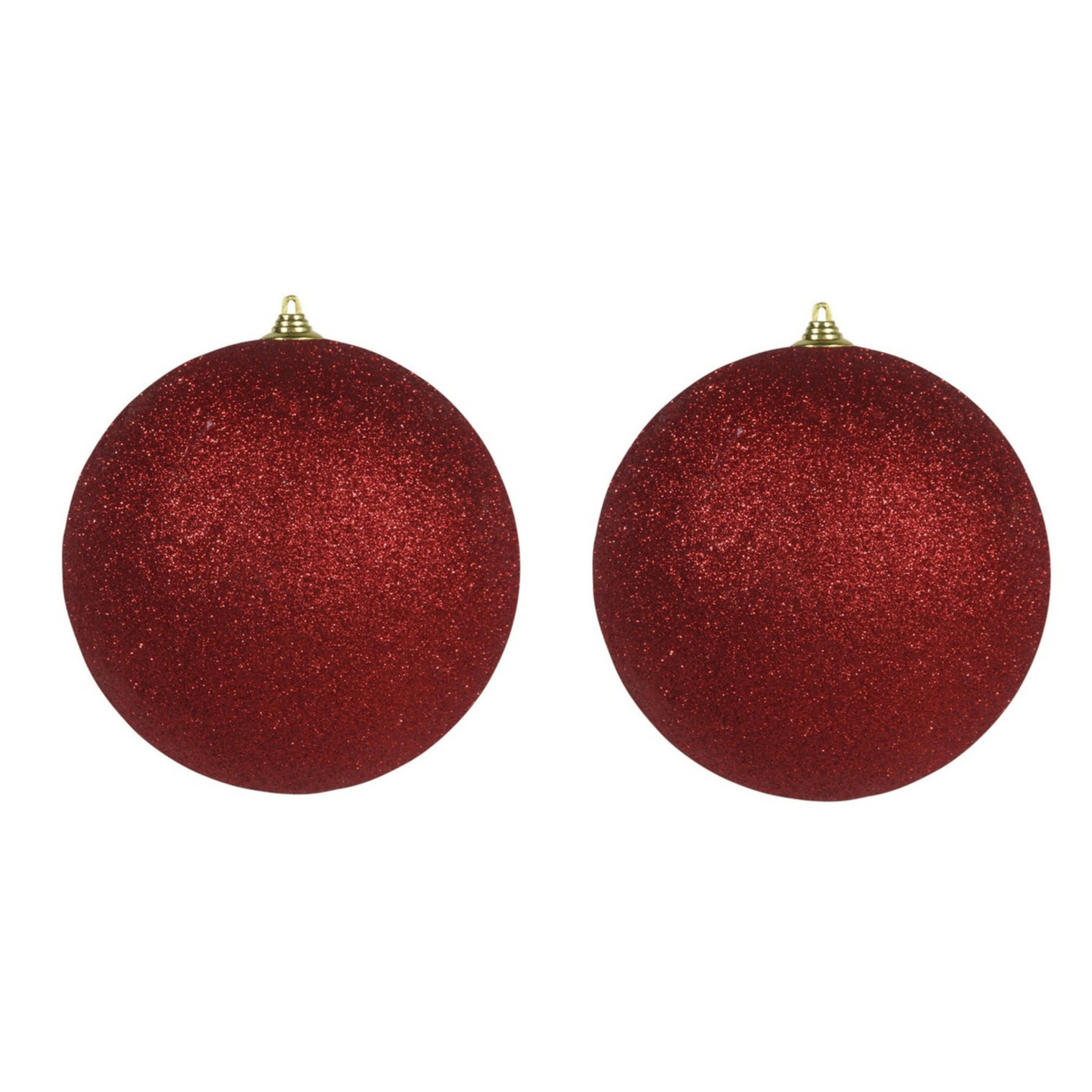 2x Rode grote kerstballen met glitter kunststof 18 cm