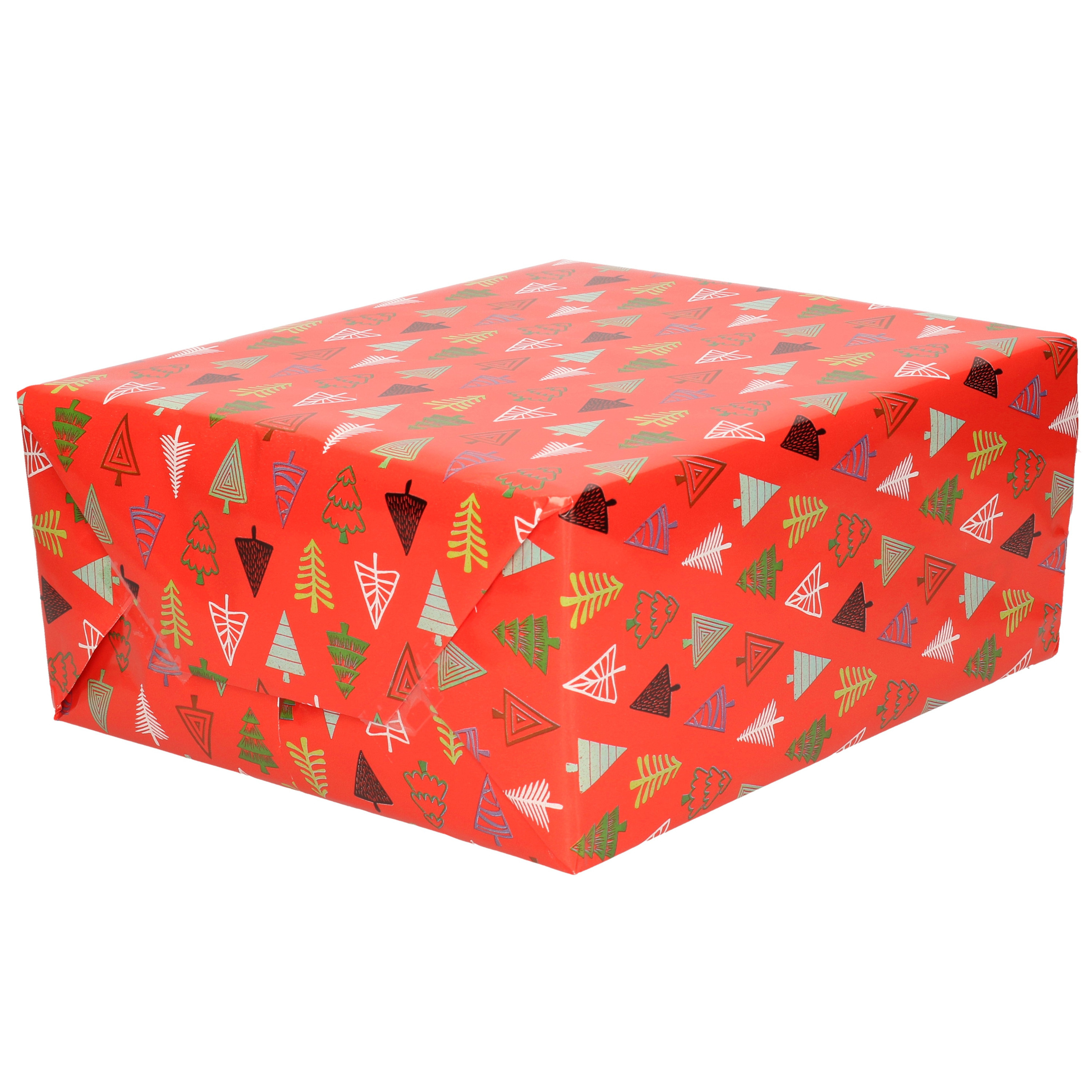 2x Rollen inpakpapier-cadeaupapier Kerst print rood-gekleurde kerstbomen 250 x 70 cm luxe kwaliteit